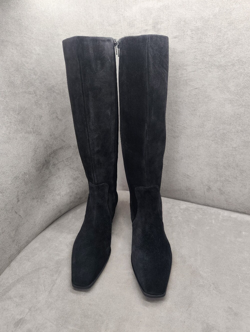 Gianni Bini Knee High Boots 8 Black Suede Deion Contemporary Square Toe New$210